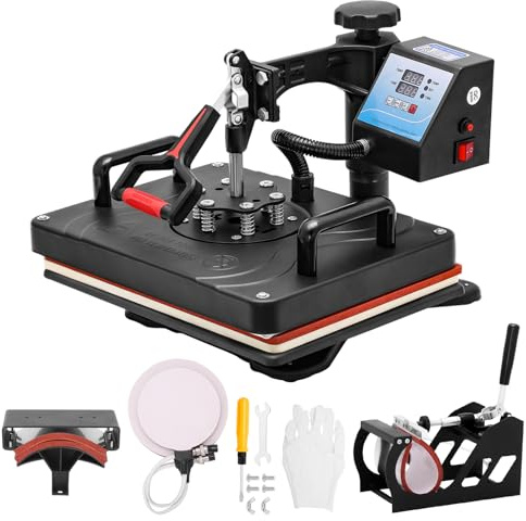LetCartMaker Heat Press Machine, 360 Degree Swing Away Heat Transfer Machine for T-Shirts Mugs, 29x38cm (Black 5 in 1)