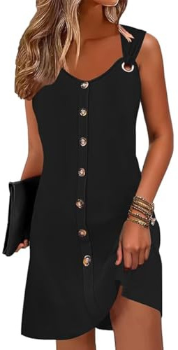 ABINGOO Vestido Mujer Elegante Verano Sin Mangas Casual Vestido Corto Cuello En V Túnica Boho Playa Estampado Vestido