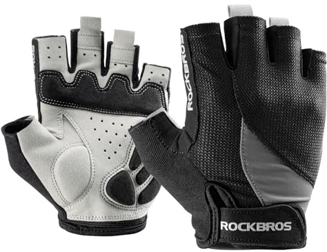 ROCKBROS Guantes Ciclismo Medio Dedo para Hombres y Mujeres, Guantes Cortos de Verano Transpirables Antideslizantes con Amortiguación, para Carretera y MTB, Negro
