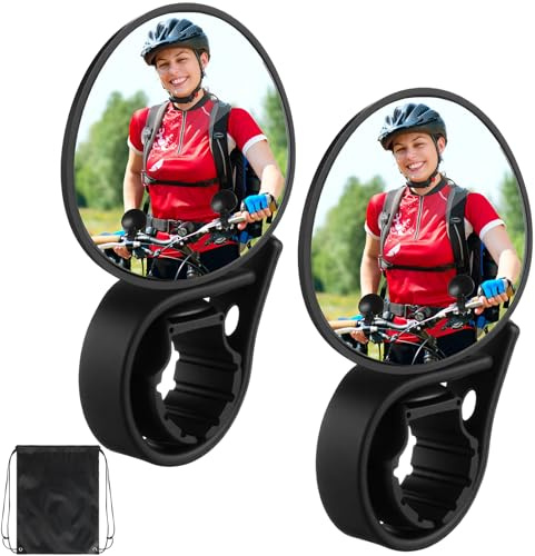 Hestya 2 Pack Bike Handlebar Mirror 360° Adjustable Rotatable Universal View Bicycle Mounted Mirror with Storage Bag Bicycle Accessories Shockproof Acrylic Convex for Mountain Road Bike