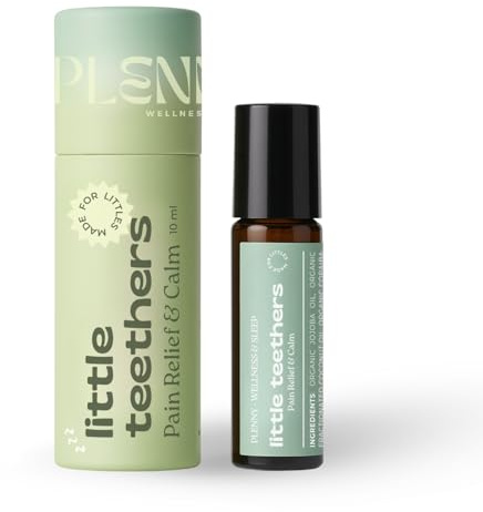 PLENNY Little Teethers Baby Teething Roller – 100% Organic Essential Oil Relief for Sore Gums, Fussiness & Sleep, Chamomile, Lavender, Frankincense – Safe 3 Months+, Made in USA, 10ml