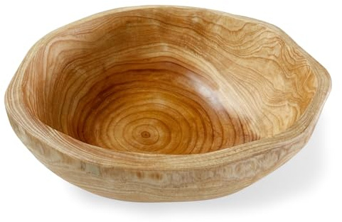 Fruktskål i trä, handgjord köksskål, dekoration med oregelbunden form, rustik salladsskål av trä för frukt, snacks eller bordsdekoration, perfekt för kök, vardagsrum (25–29 cm)