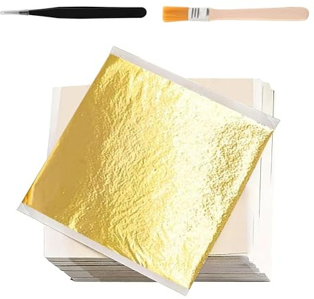Duoleimi 200 Hojas de Pan de Oro para Manualidades, lámina de Oro para Manualidades, lámina metálica de Pan de Oro para Pintura acrílica y Bricolaje (8,5 x 8 cm)