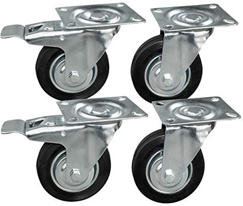 HRBTransportrollen, 4 Stück im Set 100 mm, Rollen mit Bremse, Schwerlastrollen mit max. 300 Kg Gesamttragkraft, geeignet für z.B. Rollen für Palettenmöbel (4er Set 100mm)