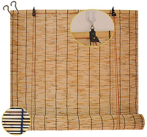 Tende a Rullo in Bambù,Tapparella a Carrucola in Bamboo,Persiane Avvolgibili Copertura per Finestra Ombreggiatura Naturale,con Sollevatore,per Soggiorno/Balcone/Esterno(140x260cm/55x102in)
