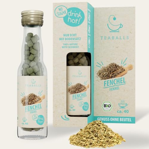 TEABALLS – BIO FENCHEL – Kräutertee ohne Beutel – nur mit heißem Wasser, mild-süßlicher Fenchel-Geschmack, 40 Tassen, zuckerfrei & kalorienfrei, vegan, Deutsche Innovation