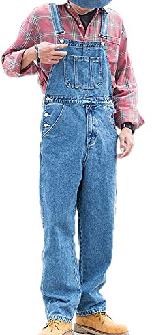 Suncolour Salopette da Uomo in Denim Jeans con Bretelle Pagliaccetti Larghi