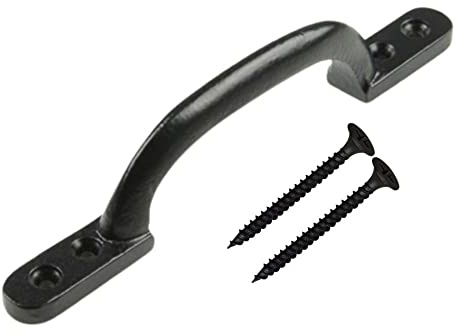 SISI UK Black Door Bow Pull Handle 6 Inch Cast Iron Barn Gate Shed Handle | 6 inch black cast iron bow handle with matching screws for barn doors, gates, sheds, garages, cupboards and drawers.