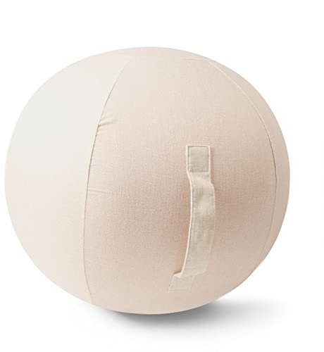 PRELGOSP Bezug für Sitzball mit Griff, Faltbar Sitzball Stoffbezug, Yoga Ball Abdeckung, Gymnastikball Bezug für Fitnessball Pilates Yogaball/Büroball Balance Ball,Beige,65cm/25.6in