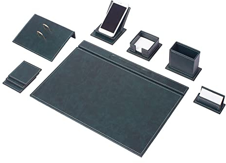 Set da scrivania in pelle, accessori da scrivania per ufficio, accessori per casa e ufficio, forniture da scrivania, organizer da scrivania, tappetino da scrivania, 9 pezzi, 9 pezzi (Green)
