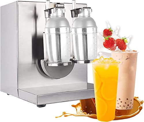 Máquina eléctrica para coctelera de té con leche, coctelera de té con leche Boba de burbujas de 120 W, mezclador automático de bebidas de acero inoxidable de 360 ​​°, doble taza automática para