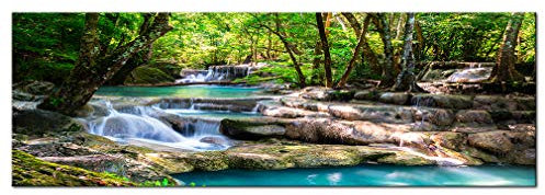 decomonkey - Tableau Acoustique Paysage 120x40 1 Pièce - Impression sur Toile Décoration Maison Isolation Peinture Image Phonique Déco Bureau Arbres coloré paysage forêt nature rivière eau cascade