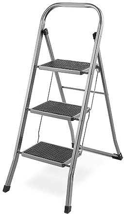 Heavy Duty 2 3 4 Step Ladder Foldable Anti-Slip Mat Tread Stainless Steel Stool Ladders Collapsible For Compact Stotage Portable DIY Steppladder for Kitchen Home Office Shop Garage (3 Step Ladder)