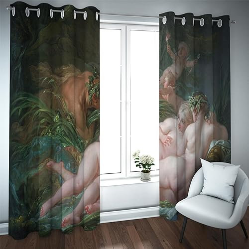François Boucher Stil Verdunkelungsvorhang Pfanne und Syrinx Bedruckte Malerei Zimmer Verdunkelnder Thermovorhang für Kinderzimmer Schlafzimmer Schlafsaal 140x270cm
