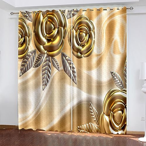 Skcess Verdunklungsvorhänge, Vorhang Gold Rose Vorhang Polyester Gardinen 2er Set 132x244cm(WxH)