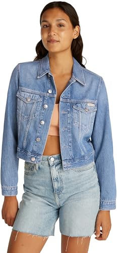 Calvin Klein Veste en Jean Femme Cropped 90'S Denim Trucker avec Poches sur la Poitrine, Bleu (Denim Light), XL