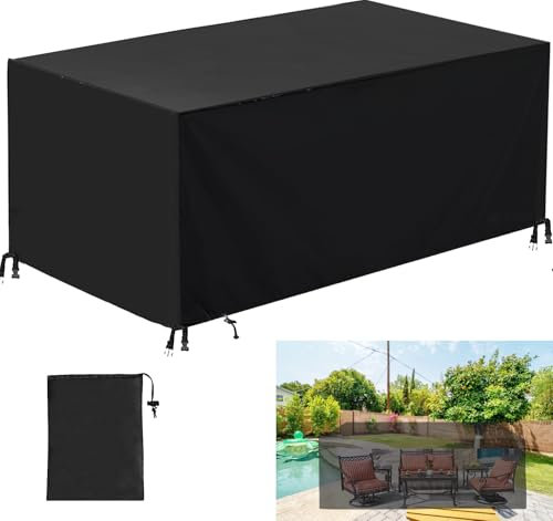 Housse Salon de Jardin Imperméable 420D Oxford Tissu Indéchirable, Table de Jardin Bache Protection Anti-UV Coupe-Vent Résistant Au Froid avec Boucle Verrouillage
