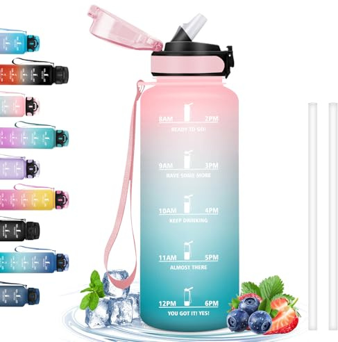 Grsta Botella 1 5 Litros, con Pajita, con Marca de Tiempo, Botella Reutilizable a Prueba de Fugas, Botella Agua Grande, Botella de Agua para Gimnasio, Ciclismo, Yoga