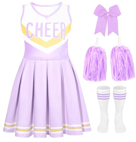 CIFITERY Cheerleader Costume for Kids Purple Gold Cheerleader Dress for Toddler Cheerleading Outfit for Girl’s Dress Up