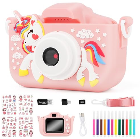 Digitalkamera Kinder, MXTIMWAN 1080P HD Kamera, 2,0”-Bildschirm Anti-Drop Fotoapparat Kinder, mit 32GB TF-Karte, für Geburtstagsgeschenk Weihnachten Schulgeschenk