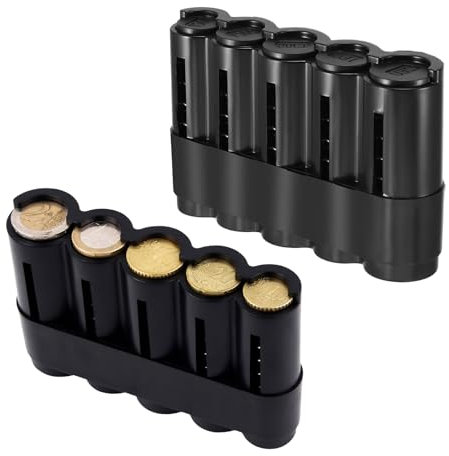 2 Stück Münzspender,Münzsortierer,Münzbox,Kleingeld Sortierer,Münzspender,Münzhalter Auto,Kompakter Münzhalter Euro Münzspender Mit 5 Münzsortierer,Für Euro-Münzen(2 Schwarz)