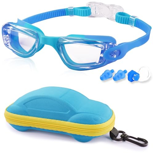 COOLOO Kids Swimming Goggles, Kids Goggles Silicone Nose Bridge Clear Vision Anti Fog Waterproof UV Protection for Age 3-12 Boys Girls