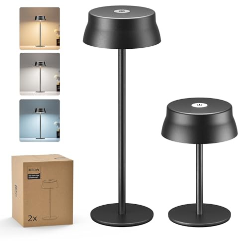 Philips - Set di 2 lampade da tavolo senza fili, da scrivania a LED portatile per esterni, alimentate da batteria ricaricabile, 2 altezze regolabili, controllo touch e 3 colori con attenuazione