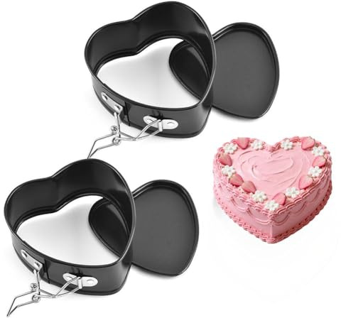 Mini stampi da forno a forma di cuore, 12 cm, 2 pezzi, piccoli stampi a forma di cuore, con rivestimento antiaderente, per feste di compleanno