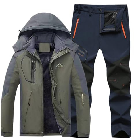 Genérico Traje Térmico para Hombres Conjunto de Invierno con Capucha Chándal de Pesca Traje de Esquí Impermeable Chaqueta y Pantalones A Prueba de Viento Abrigo de Nieve CáLida