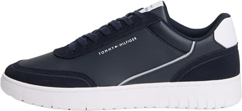 Tommy Hilfiger Men Th Basket Core Leather Suede Mix FM0FM05881 Low Top, Blue, 9
