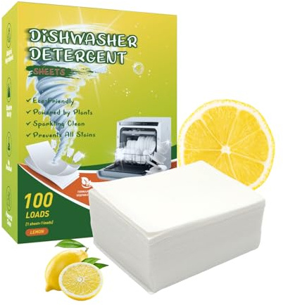 Horuili® 100 Pastiglie per Lavastoviglie - Senza Plastica e Senza Chimici, Pulizia Potente contro Grasso e Calcare, Solubili Rapidamente, Senza Residui, Profumo di Limone