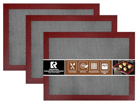 KitchenRaku Tappetino da Forno Perforato in Silicone, Senza BPA, Nero/Rosso (Nero/Rosso 3 pezzi, 2 * 30x40cm&1 * 29.5x42cm)