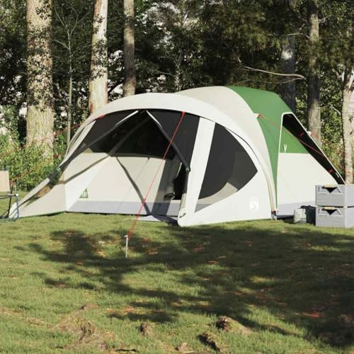 Tente tunnel familiale pour 6 personnes, vert, étanche, 411 x 325 x 180 cm, polyester avec revêtement PU, pour le camping et les aventures