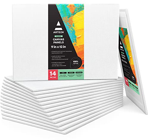 Arteza Malkarton, 22.8cm x 30.5cm Großpackung mit 14, weiße grundierte 100% Baumwolle, Leinwand-Panele für Malerei, Acrylgießen, Ölfarben & nasse Kunstmedien, Malpappe für Profis & Hobbymaler