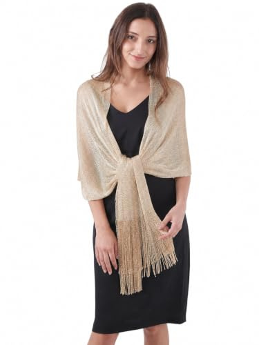 DiaryLook Womens Evening Wrap Stole Shawl for Dresses Sparkling Metallic Shawls for Wedding, Parties, Bridesmaid, Prom Scarf,light Champaign