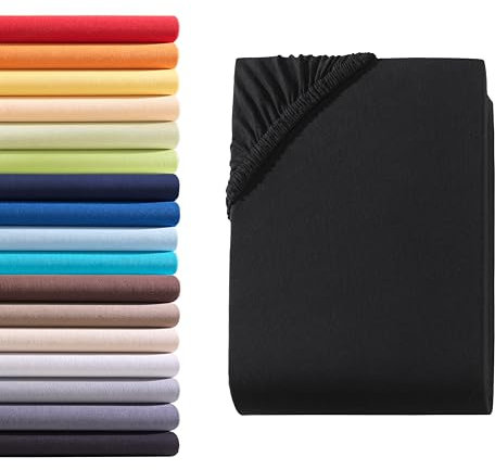 Hometex Premium Textiles Boxspringbett Spannbettlaken Spannbetttuch bis 36 cm Steghöhe | Bettlaken Jersey aus 100% Baumwolle für Wasserbetten | Oeko-TEX® Made IN Green | 180-200x200-220 cm Schwarz