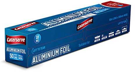 Caterserve Premium 18 Micron Food Service Catering Aluminium Foil Roll, 30cm x 50m