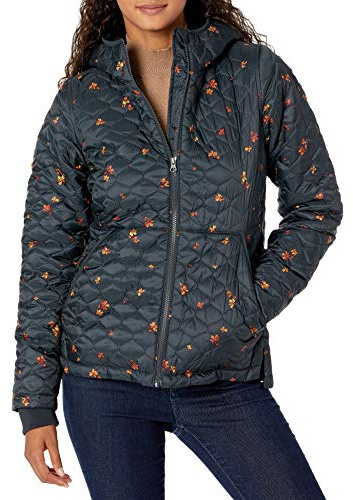 Amazon Essentials Doudoune à Capuche Légèrement Matelassée à Fermeture Éclair Intégrale, Résistante à l'Eau et Doublée en Sherpa Femme, Noir Leafy Floral, XXL