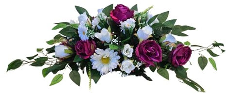 DRW Centro Flores Cementerio Sepultura Alargado en Tonos Blancos y Fucsia 65 cm