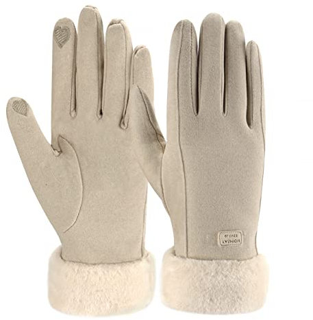 ZASFOU Damen Winter Warm Touchscreen Handschuhe mit Fleece Gefütterte Strick winterhandschuhe für Kaltes Wetter,Beige,M