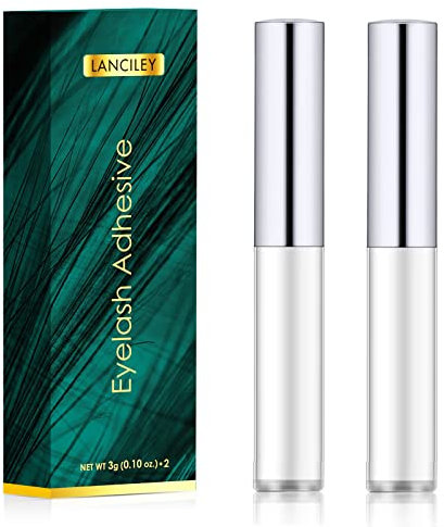 Lanciley Eyelash Glue 2 Pcs Super Strong Hold Clear False Eyelash Glue with Brush Applicator Eyelash Adhensive Glue for Strip Lash Cluster Lashes Waterproof Lash Glue Fast Drying