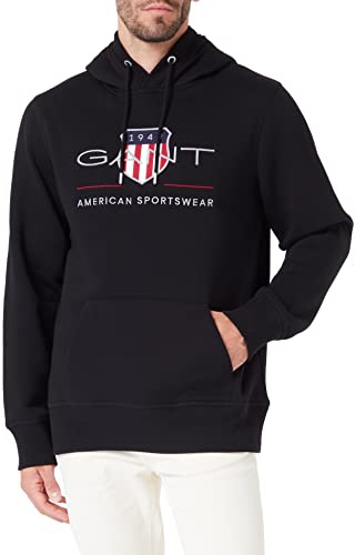 GANT Herr Reg Archive Shield Hoodie Huvtröja, svart, L