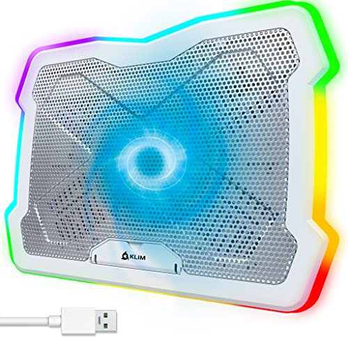 KLIM Ultimate White + Laptop RGB Cooler - 11 to 17 Inch + Laptop Gaming Cooling + New version 2024 + Laptop Cooler + USB Fan + Stable and Quiet + Mac XboxOne PS5 PS4 Compatible + Black