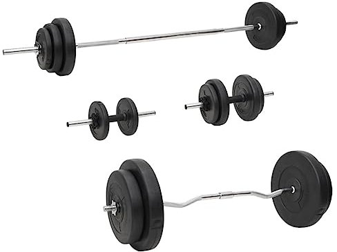 vidaXL Juego de Barras y Mancuernas con Discos, Equipo de Pesas Libres, Set Pesas Gimnasio, Equipo de Entrenamiento Físico para Culturismo 90 kg
