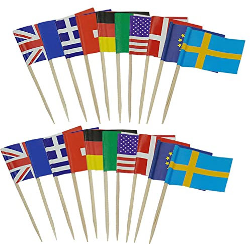 Banderas de Palillos de País,100 PCS Países Palillo de Dientes Bandera Marcadores Banderas del Mundo Palitos Cóctel Etiquetas Adornos para Magdalenas Decorar Tartas Bocadillos Cumpleaños Boda Fiesta