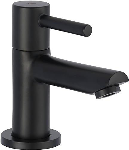 Saqu Shine Kaltwasserhahn für Gäste-WC Höhe 10.4 cm, Kaltwasserarmatur antibakteriell & langlebig, Waschtischarmatur Matt Schwarz für Waschbecken