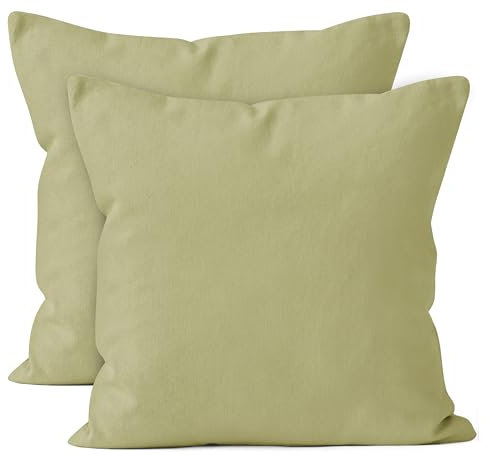 Encasa XO Baumwoll-Kissenbezüge, 2er-Set I 24x24 in (60x60 cm) - Salbeigrün I kein Einsatz I einfach Kissenbezüge I Maschinenwaschbar | Nur Innen benutzen