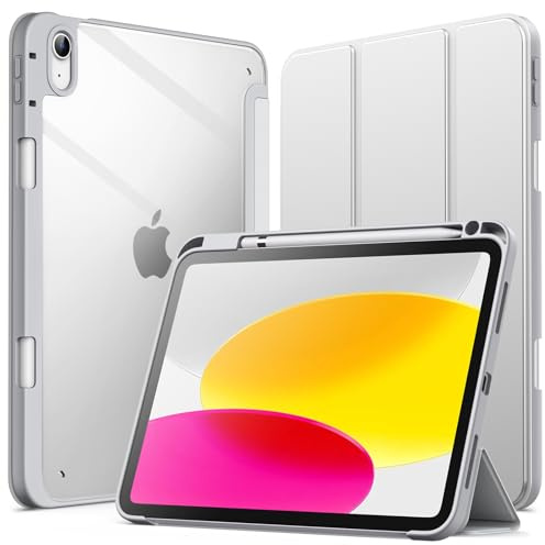 JETech Custodia per iPad (A16) 11a/10a Generazione (2025/2022) con Portapenne, Posteriore Chiaro Trasparente Supporto Sottile per Tablet Cover Antiurto (Argento)