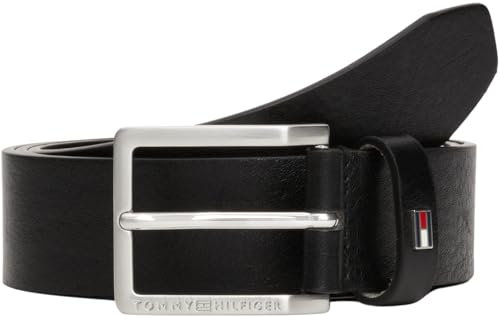 Tommy Hilfiger Herren Gürtel Oliver mit Flagge aus Leder, Schwarz (Black), 80 cm