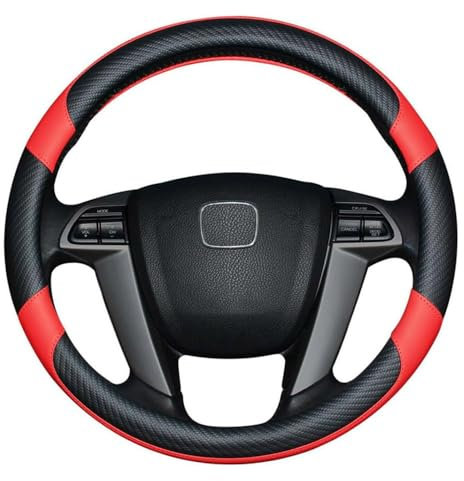 Romanbin Lenkradbezug, Universalgröße M 37-38 cm, Premium Lenkradhülle aus kohlefaserverstärktem Leder, Lenkradhüllen, Auto-Lenkradbezug, Schwarz Rot